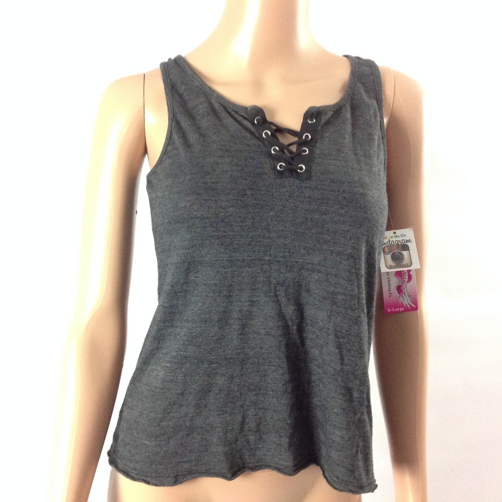 New So Nikki Girls Tank Top Lace Up Gray…